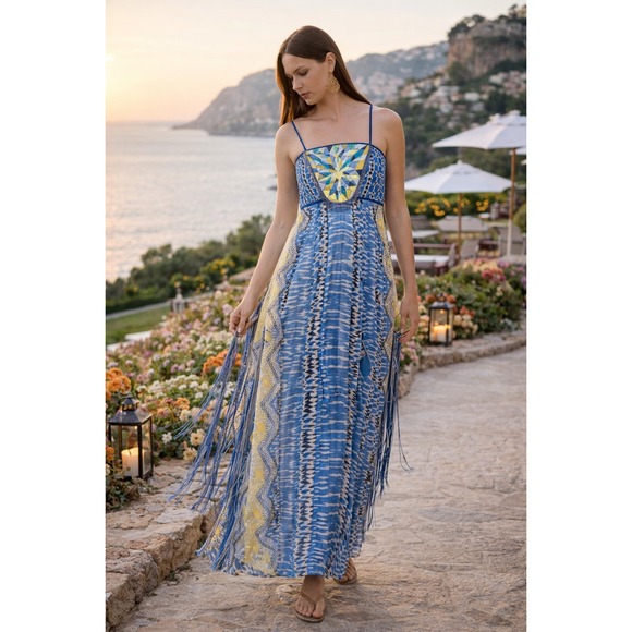 Anthropologie Dresses & Skirts - Anthropologie Ranna Gill Beaded Sunburst Maxi Dress Blue Boho Festival Resort